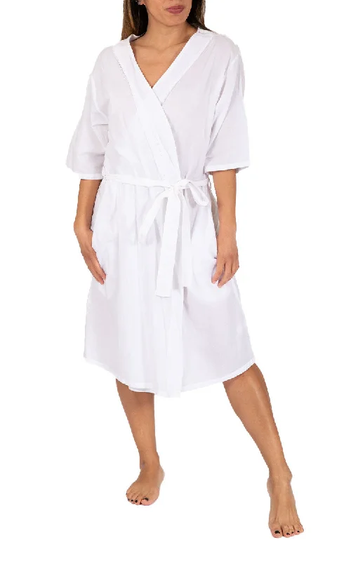 French Country 100% Cotton Robe with 3/4 Sleeve in White FCJ179 SALE