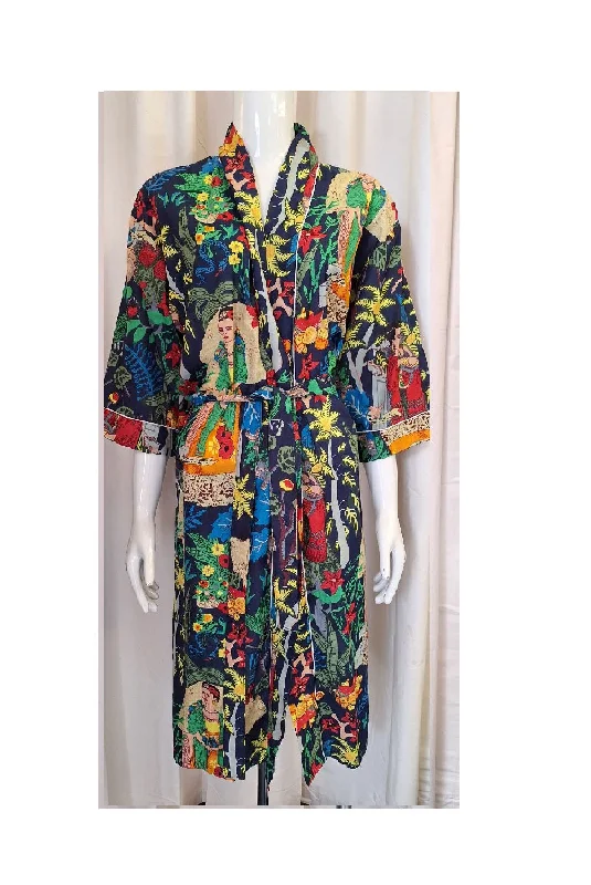 Frida Kahlo Cotton Robes -Navy