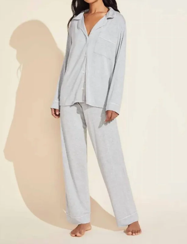 Gisele Long Pajama Set Pant In Heather Grey/sorbet Pink