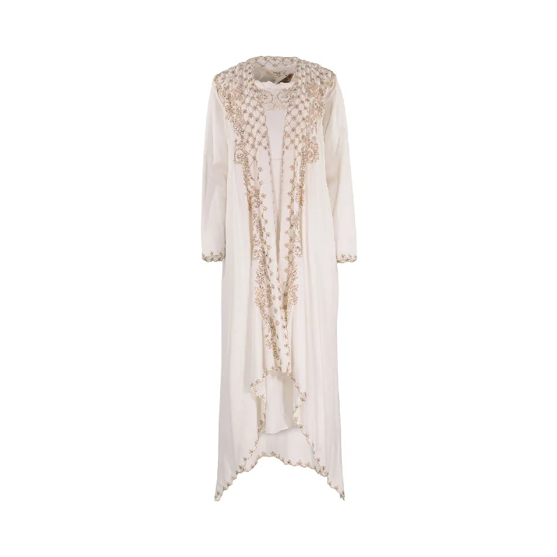 Amore Mio By Hitu Women's White With Embroidery & Embellishment Abaya