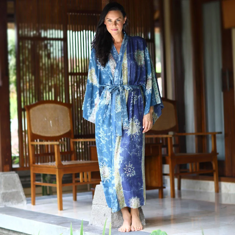 Handpainted Blue Batik Long Robe