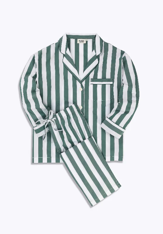 Marina Pajama Set in Green & White Tent Stripe