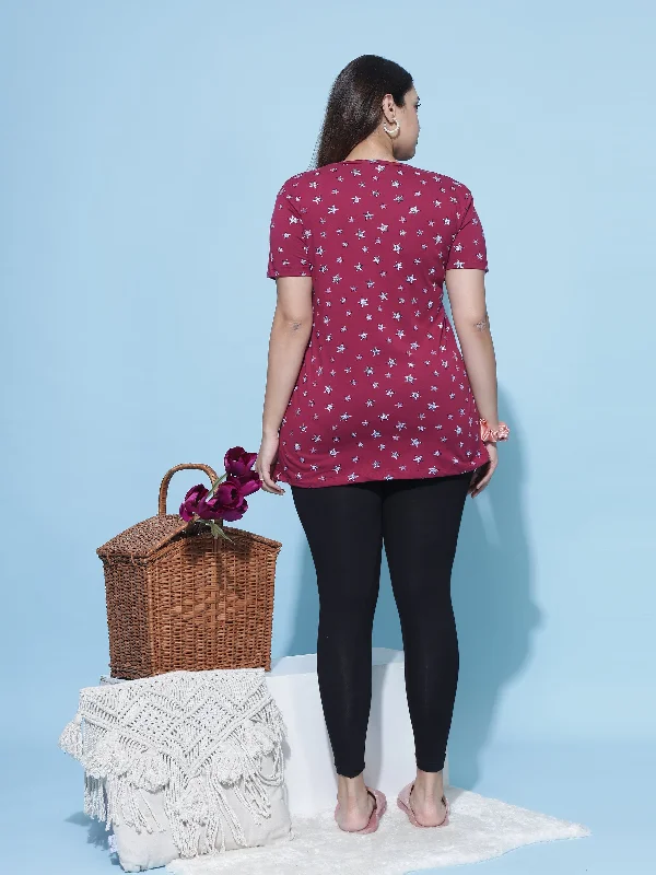 Maroon Hosiery Cotton Maternity Feeding Top