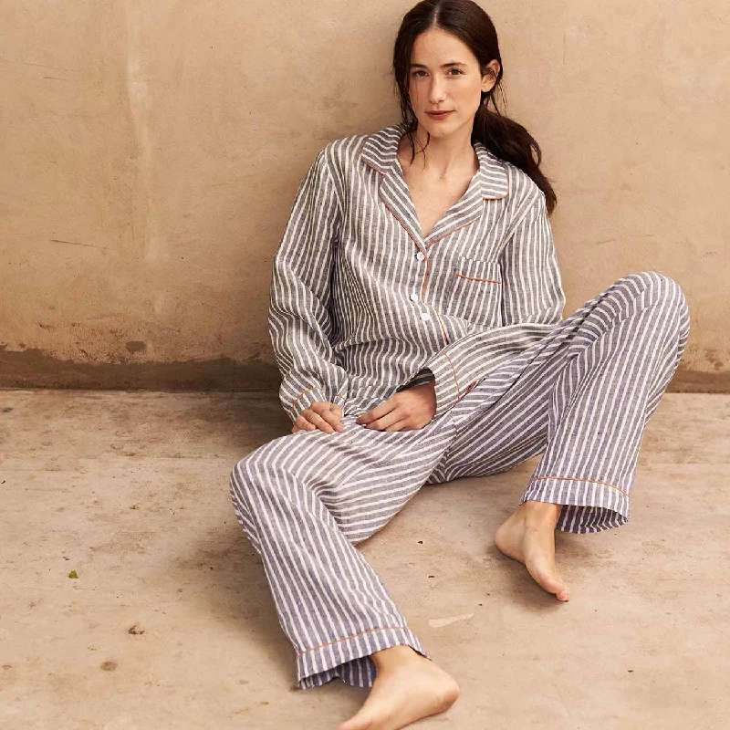 Midnight Stripe Linen Pyjama Trousers