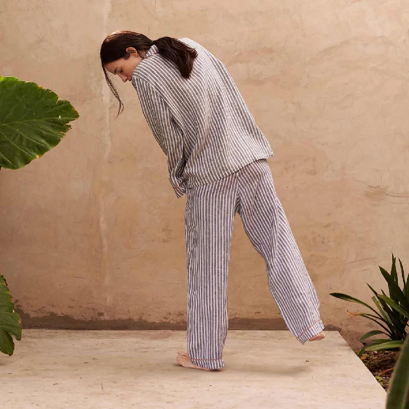 Midnight Stripe Linen Pyjama Trousers