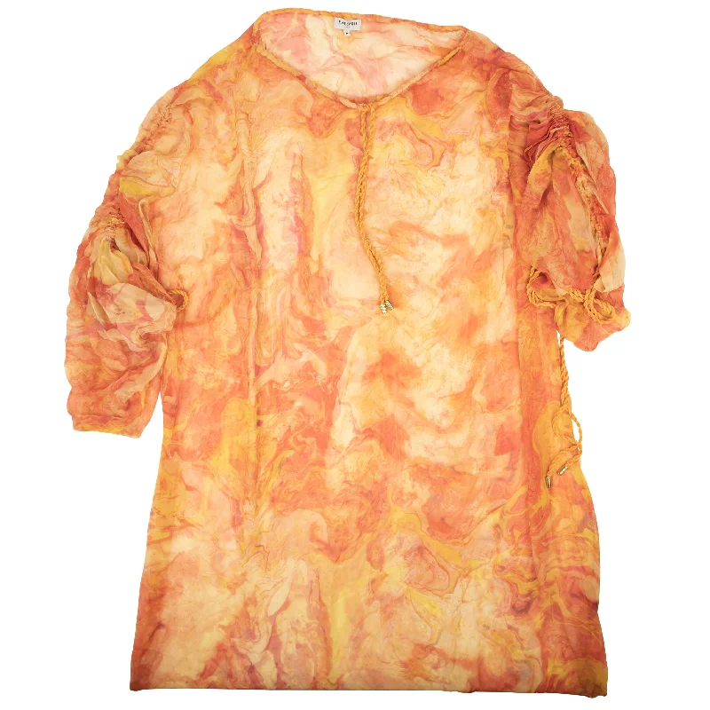 Palomo  Marble Print Silk Robe - Orange