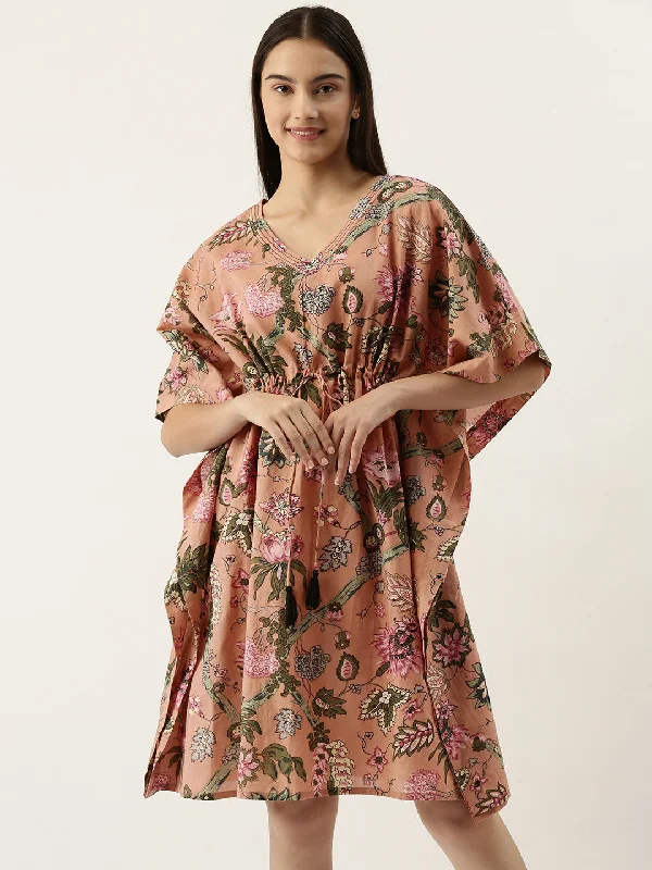 SHORT Peach Cotton Printed Kaftan