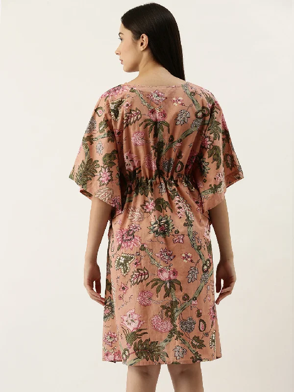 SHORT Peach Cotton Printed Kaftan