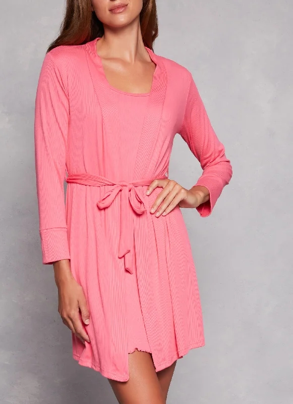 Ribbed Knit Cami Nightgown and Robe