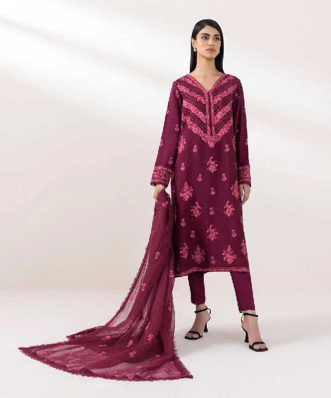 3 Piece - Embroidered Raw Silk Suit