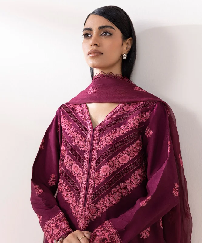 3 Piece - Embroidered Raw Silk Suit