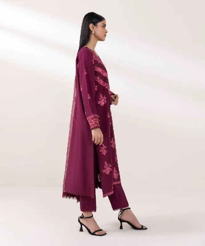 3 Piece - Embroidered Raw Silk Suit