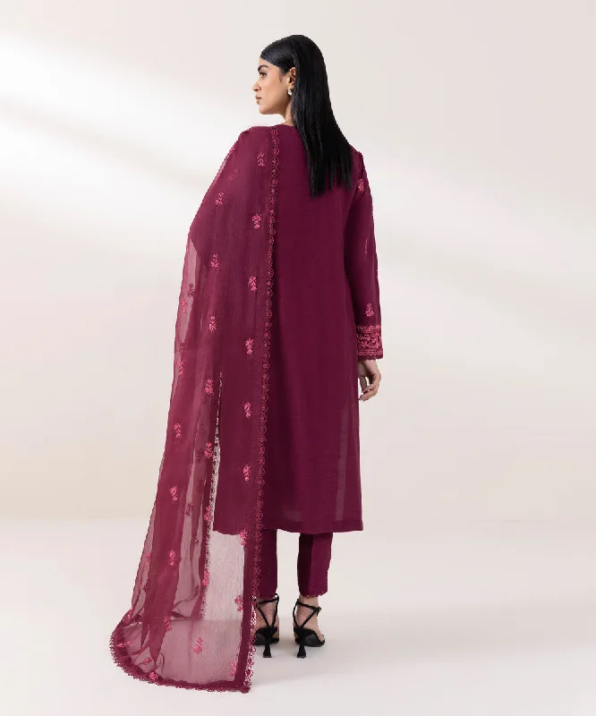 3 Piece - Embroidered Raw Silk Suit