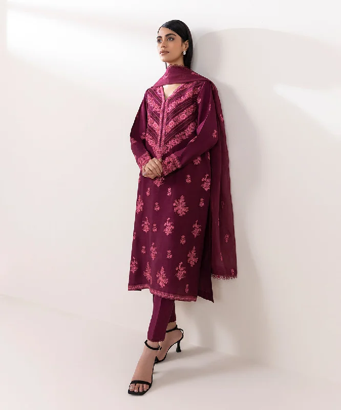 3 Piece - Embroidered Raw Silk Suit