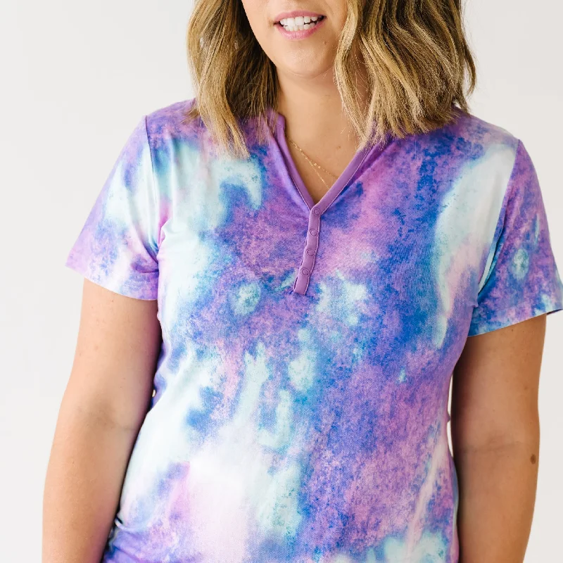 Purple Watercolor Women's Short Sleeve Pajama Top