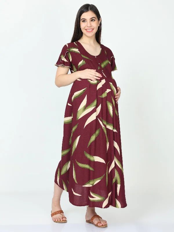 Rayon Maternity Feeding Dress Purple