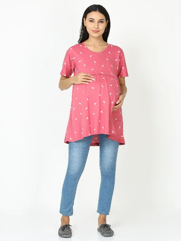 Red Hosiery Cotton Maternity Feeding Top