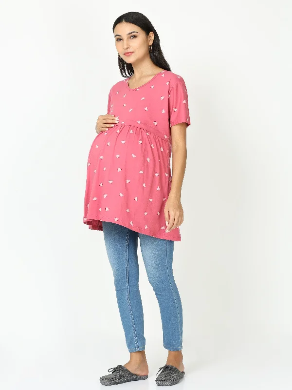 Red Hosiery Cotton Maternity Feeding Top