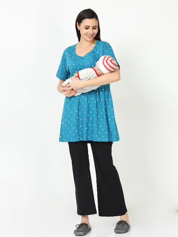 Sea Blue Hosiery Cotton Maternity Feeding Top