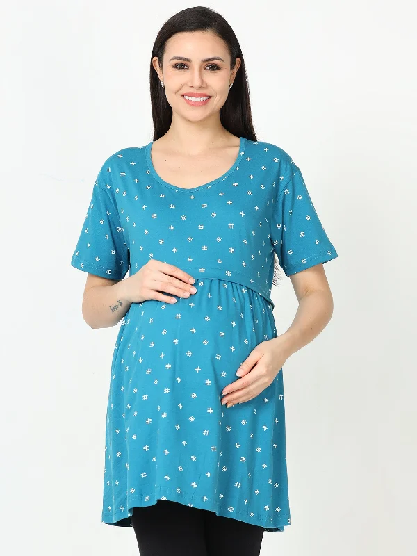 Sea Blue Hosiery Cotton Maternity Feeding Top