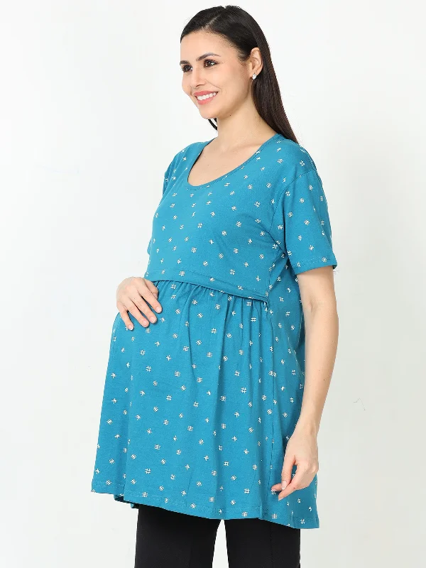 Sea Blue Hosiery Cotton Maternity Feeding Top