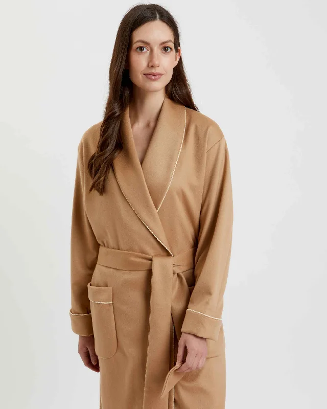 Women's Silk-Lined Cashmere Robe - Camel