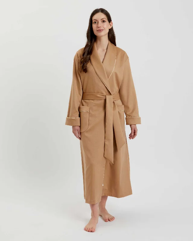 Women's Silk-Lined Cashmere Robe - Camel