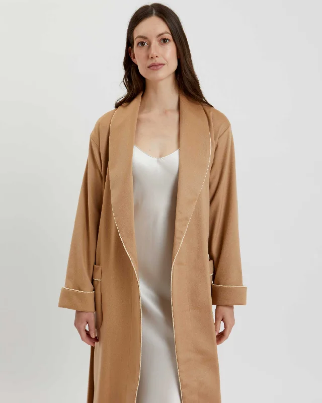 Women's Silk-Lined Cashmere Robe - Camel