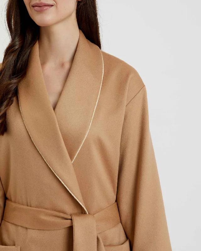 Women's Silk-Lined Cashmere Robe - Camel