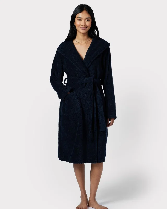 Towelling Dressing Gown - Navy