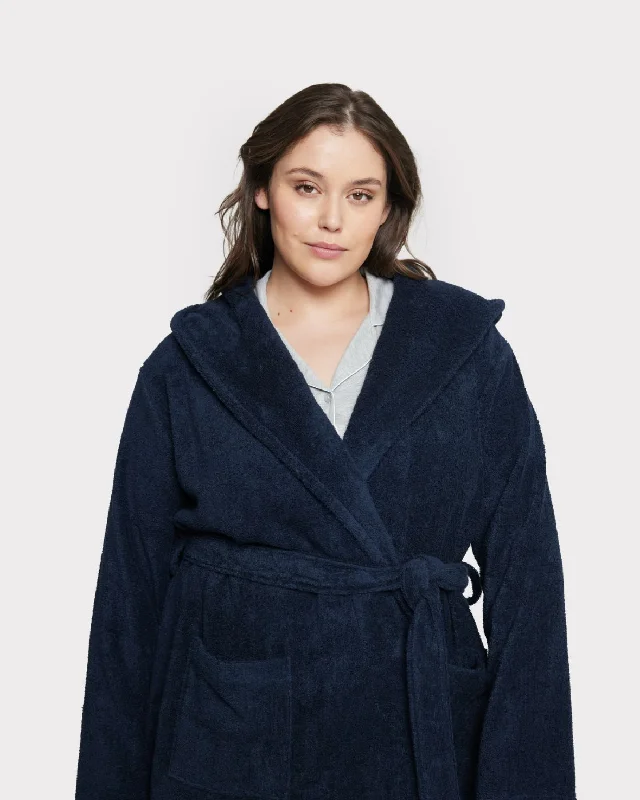 Towelling Dressing Gown - Navy