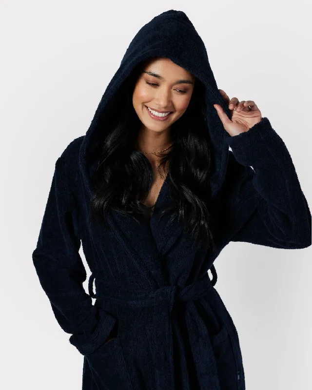 Towelling Dressing Gown - Navy