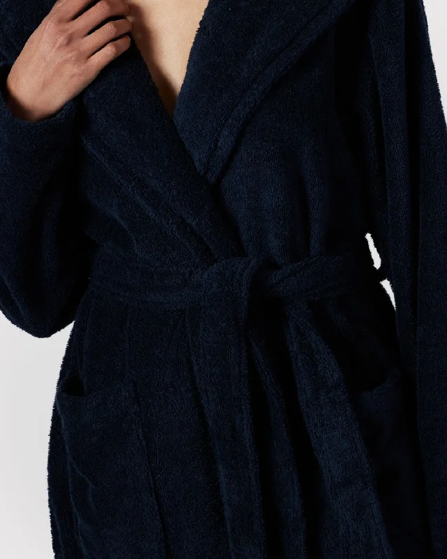 Towelling Dressing Gown - Navy