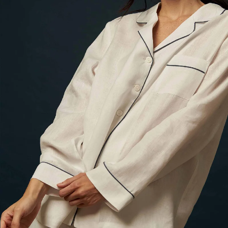 White Linen Pyjama Shirt (Top Only)