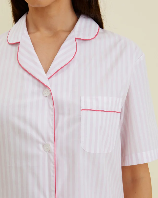 Women's Classic Cotton Short Sleeve Pyjamas - Pink Candy Stripe