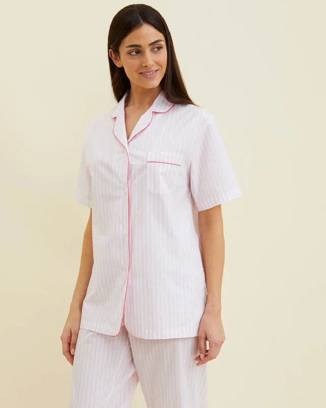 Women's Classic Cotton Short Sleeve Pyjamas - Pink Candy Stripe