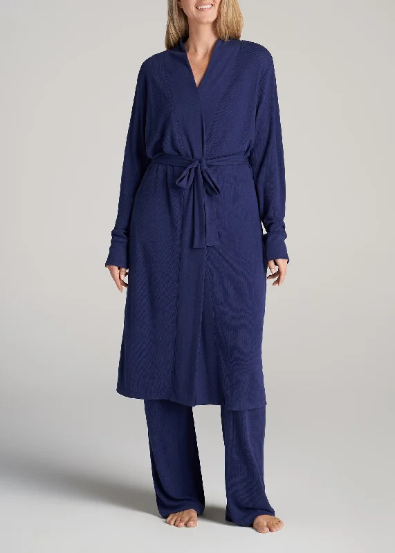 Waffle Lounge Robe for Tall Women in Midnight Blue