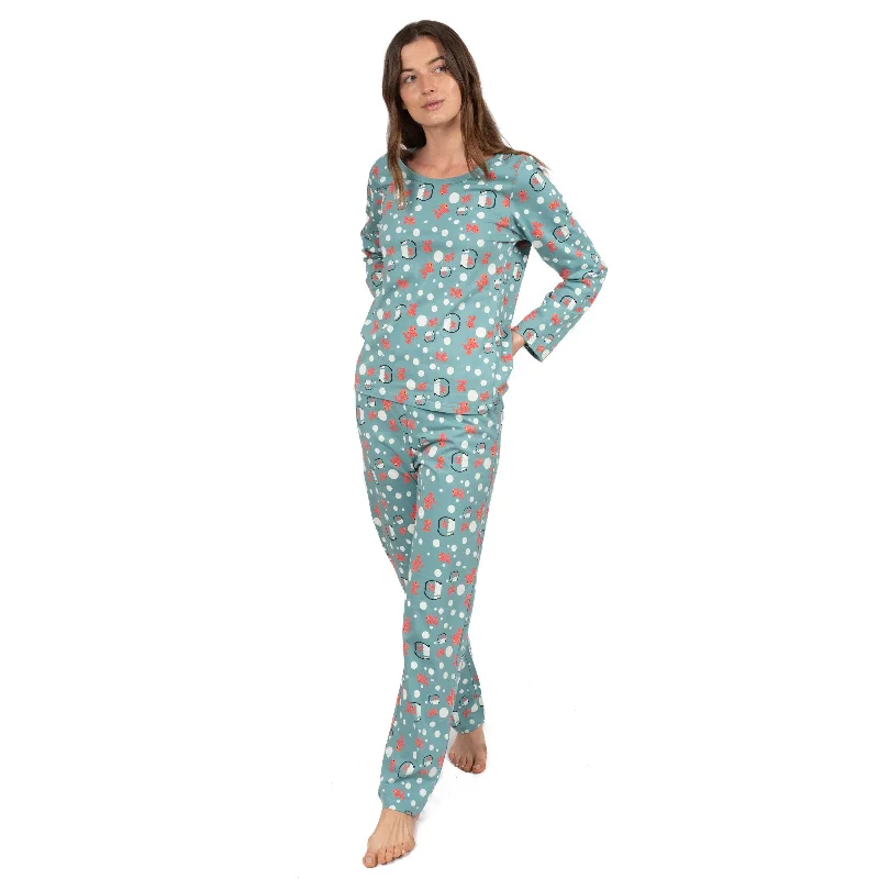 Womens Two Piece Cotton Loose Fit Pajamas Fish Tank