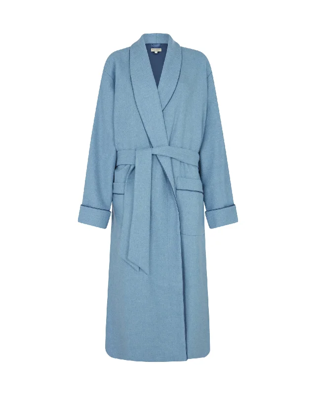 Women's Silk-Lined Wool Robe - Sky Blue